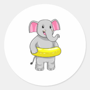 Sticker Rond Eléphant à nager avec Lifebuoy
