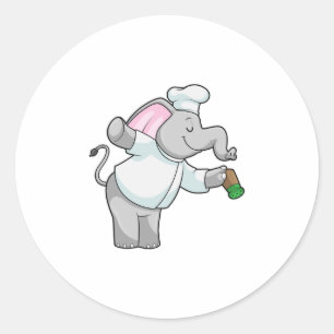 Sticker Rond Elephant as Chef with Salt shaker