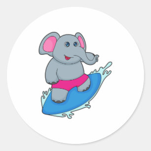 Sticker Rond Elephant as surfer avec surf