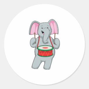 Sticker Rond Elephant at Music with Drum