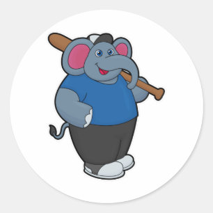 Sticker Rond Elephant au baseball avec batte de baseball