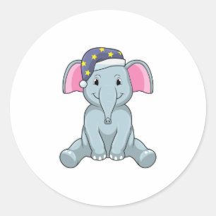 Sticker Rond Eléphant au coucher avec casquette de nuit