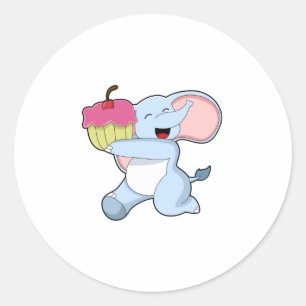Sticker Rond Eléphant au gâteau