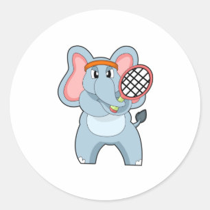 Sticker Rond Elephant au Tennis avec raquette de tennis