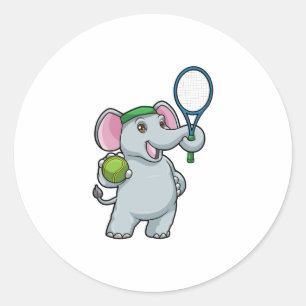 Sticker Rond Elephant au Tennis avec raquette de tennis
