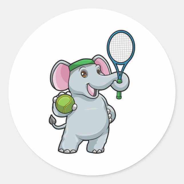 Sticker Rond Elephant au Tennis avec raquette de tennis (Devant)