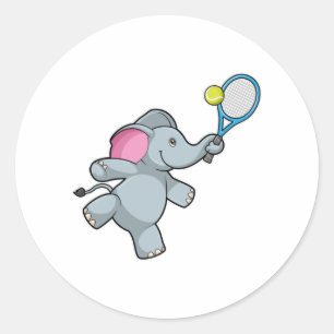 Sticker Rond Elephant au Tennis avec raquette de tennis