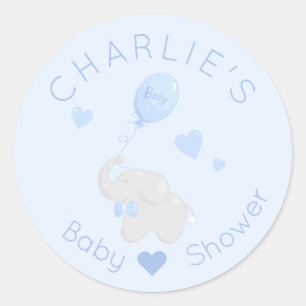 Sticker Rond Eléphant avec Baby shower à ballon garçon Favor