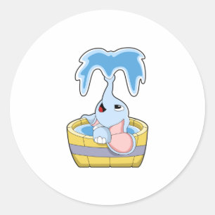 Sticker Rond Eléphant avec baignoire remplie d'eau