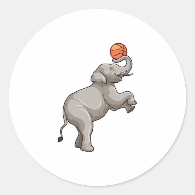 Sticker Rond Elephant avec basket-ball (Devant)