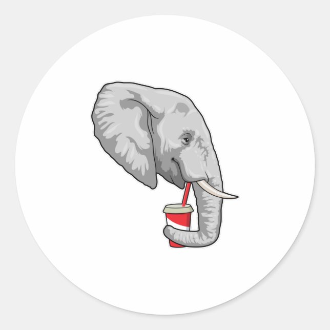 Sticker Rond Eléphant avec boisson (Devant)