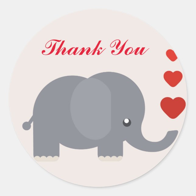 Sticker Rond Eléphant avec coeur d'amour Merci (Devant)