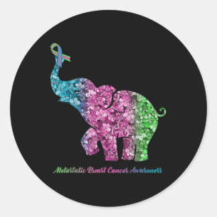 Sticker Rond Elephant Avec Fleur Métastatique Cancer du Sein Aw