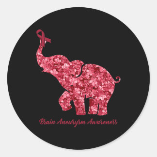 Sticker Rond Éléphant Avec Fleur Ruban de Sensibilisation à l'A