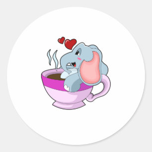 Sticker Rond Elephant avec la coupe du café