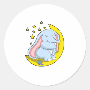 Sticker Rond Eléphant avec lune et étoiles