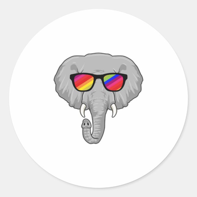 Sticker Rond Eléphant avec lunettes de soleil (Devant)