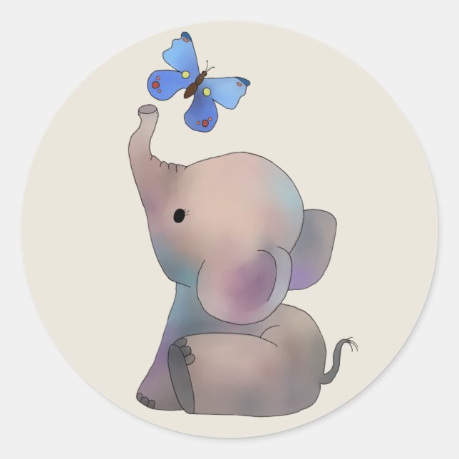 Sticker Rond Éléphant avec papillon (Devant)