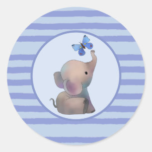 Sticker Rond Eléphant avec Papillon Bébé Cracheuse Baby Blatzc