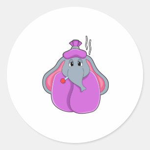 Sticker Rond Eléphant avec thermomètre à fièvre