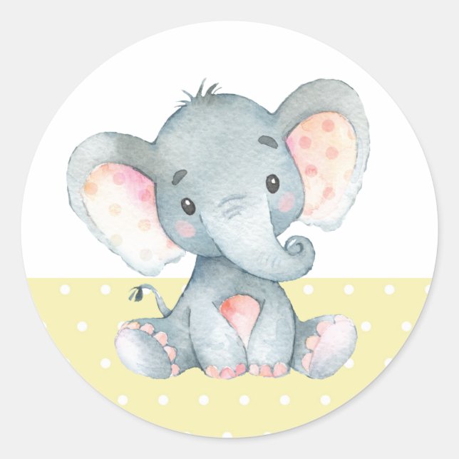 Sticker Rond Eléphant Baby shower jaune (Devant)