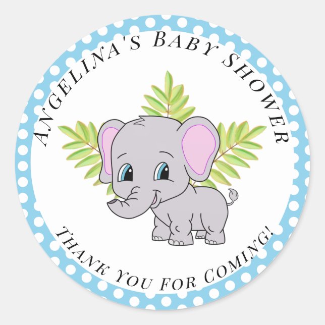 Sticker Rond Eléphant Baby shower mignonne garçon Merci bleu (Devant)