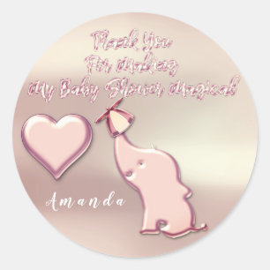 Sticker Rond Elephant Baby shower Party Favoriser Merci Rose Co