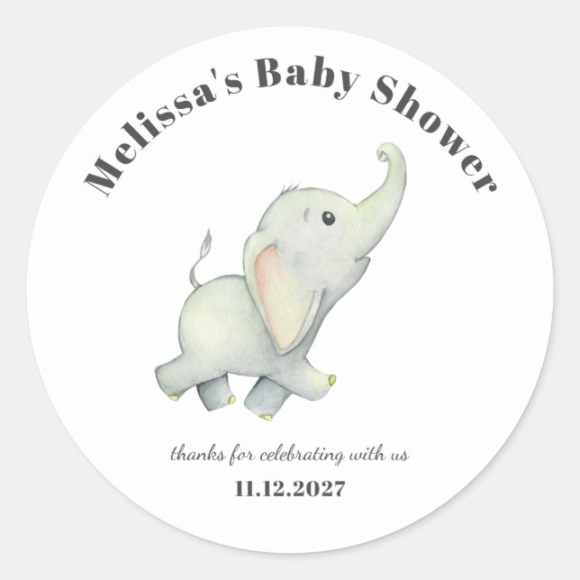 Sticker Rond Eléphant Baby shower Sexe Neutre Personnalisé (Devant)