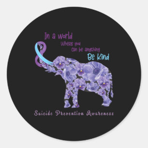 Sticker Rond Elephant Be Kind Semicolon Prévention du suicide A