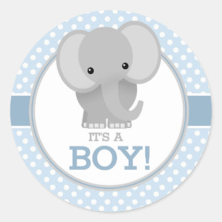 Sticker Rond Éléphant Bébé (bleu) C'est un Garçon