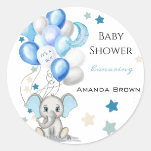 Sticker Rond Eléphant bébé mignon avec ballons Baby shower g