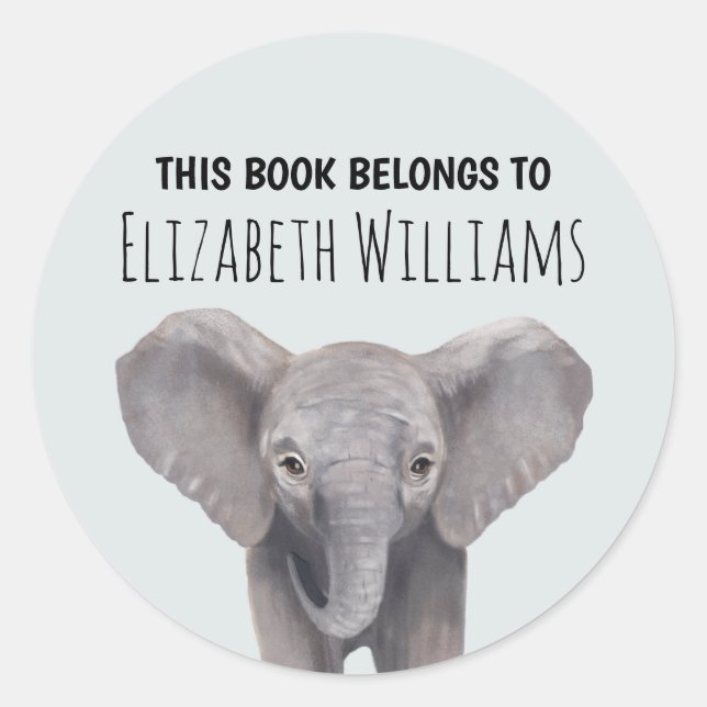 Sticker Rond Eléphant Bébé mignon Nom personnalisé École (Devant)