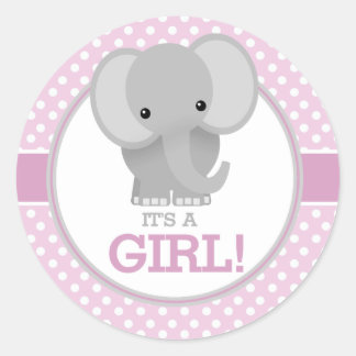 Sticker Rond Éléphant Bébé (rose) C'est une Fille