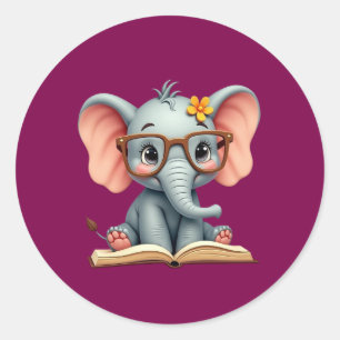 Sticker Rond Éléphant Bébé Sage