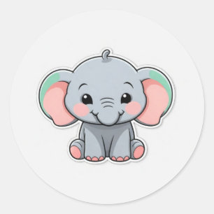 Sticker Rond Eléphant bébé souriant avec des joues blanches