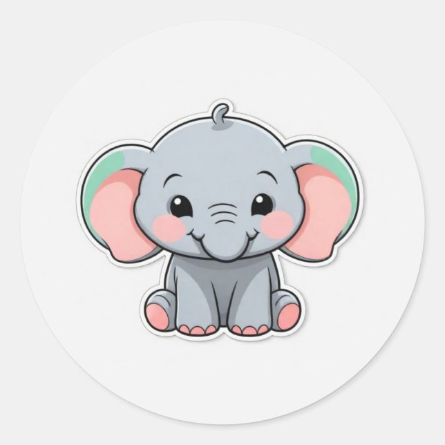 Sticker Rond Eléphant bébé souriant avec des joues blanches (Devant)