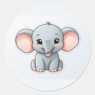 Sticker Rond Eléphant bébé souriant avec des joues blanches, ka