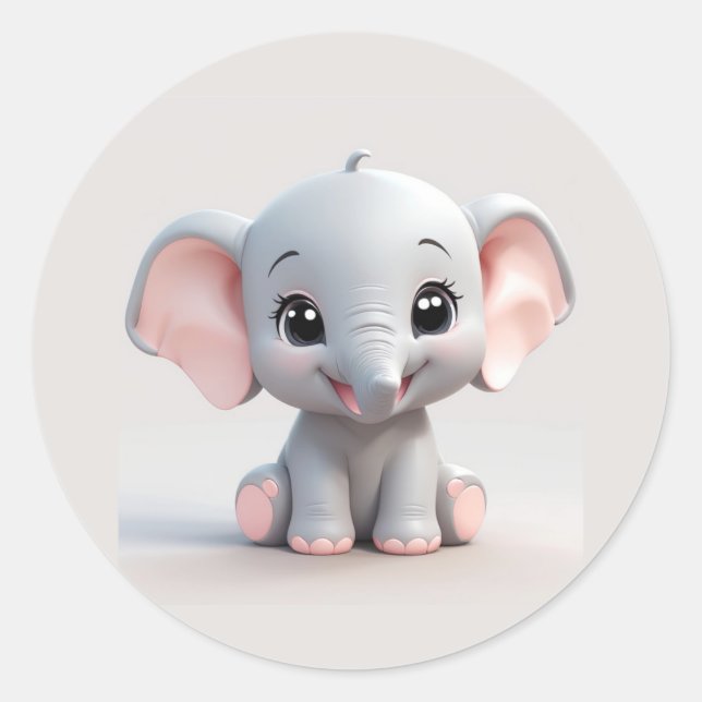 Sticker Rond Eléphant bébé souriant avec des joues blanches, ka (Devant)