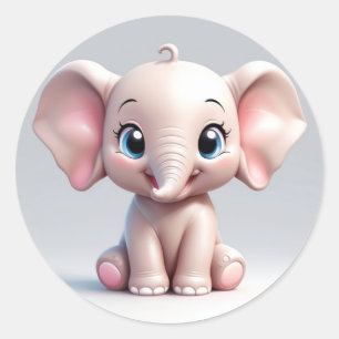 Sticker Rond Eléphant bébé souriant avec des joues blanches, ka