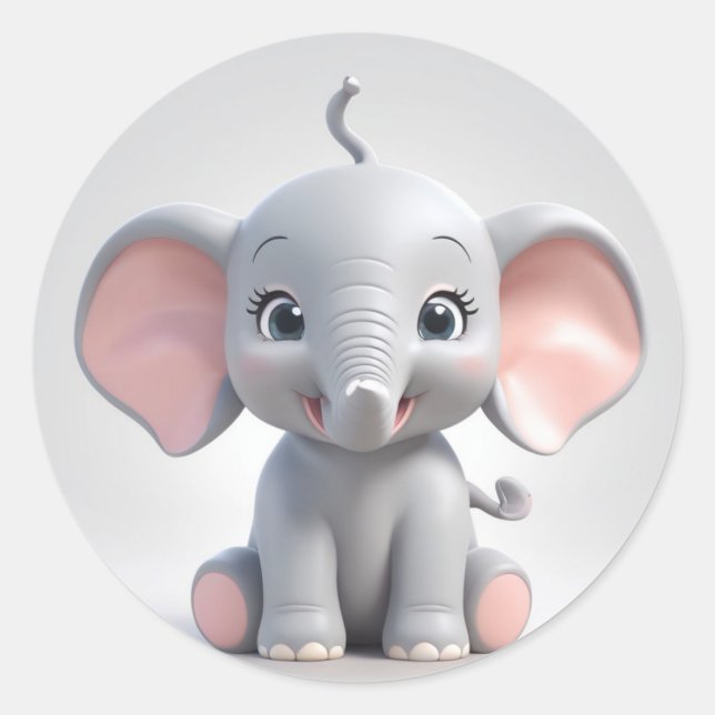 Sticker Rond Eléphant bébé souriant avec des joues blanches, ka (Devant)