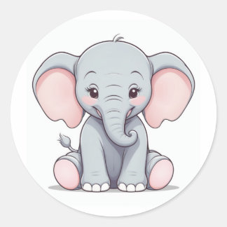 Sticker Rond Eléphant bébé souriant avec des joues blanches, ka