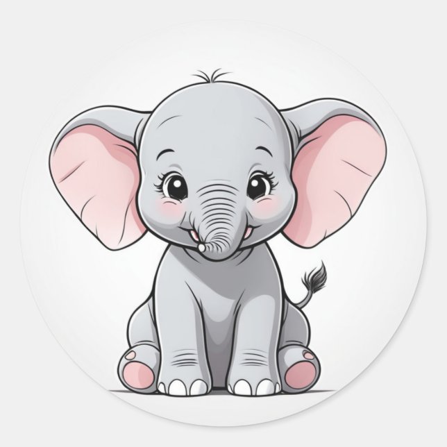 Sticker Rond Eléphant bébé souriant avec des joues blanches, ka (Devant)