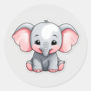 Sticker Rond Eléphant bébé souriant avec des joues blanches, ka