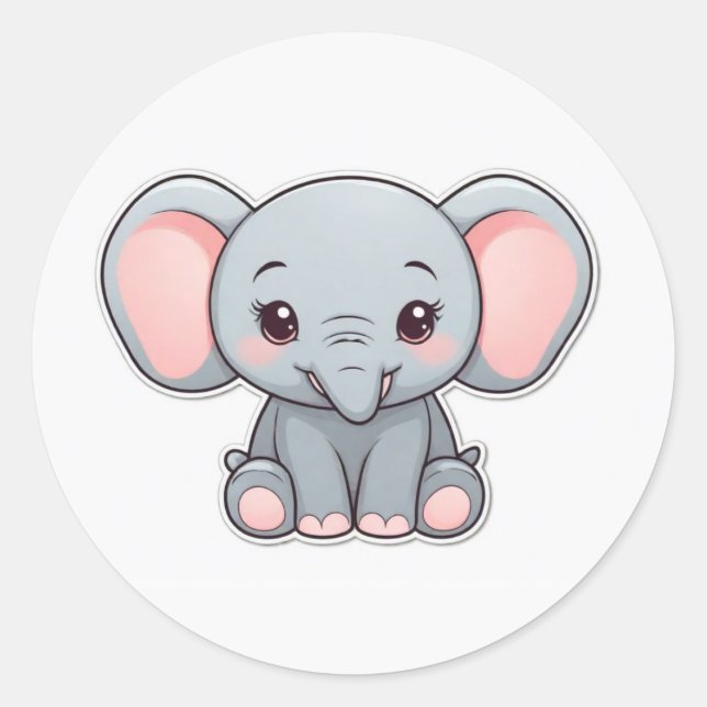 Sticker Rond Eléphant bébé souriant avec des joues blanches, ka (Devant)