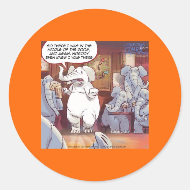 Sticker Rond Éléphant Blanc Drôle Dans La Pièce (Devant)