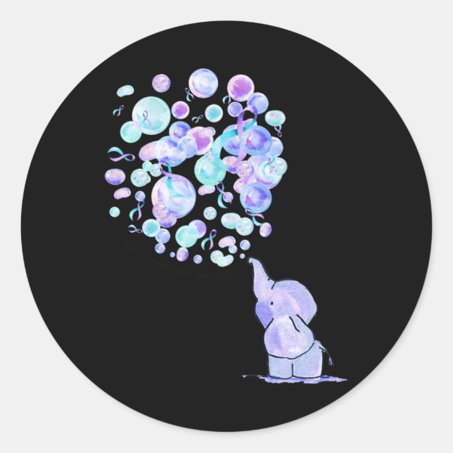 Sticker Rond Elephant Blue Purple Balloons Suicide Prevention A (Devant)