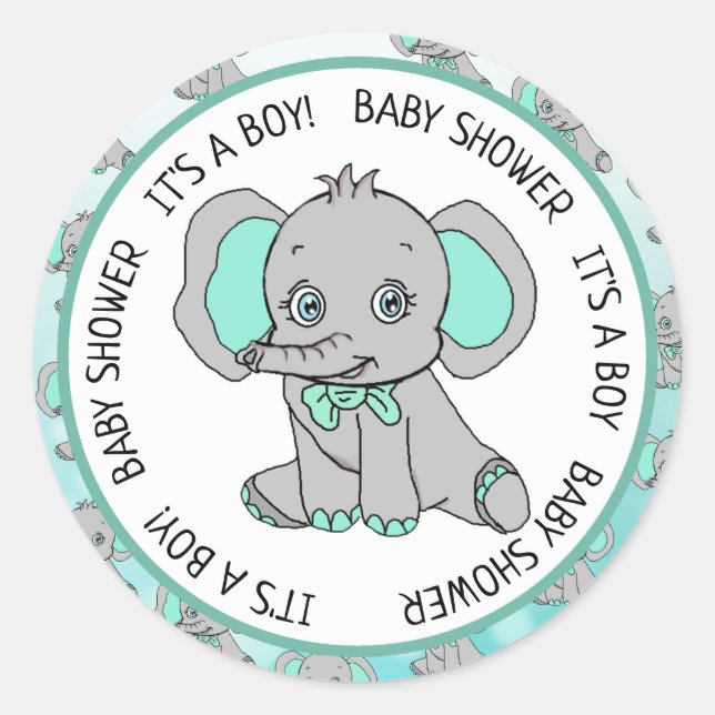 Sticker Rond Elephant, C'est un garçon, Baby shower (Devant)