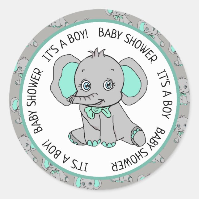 Sticker Rond Elephant, C'est un garçon, Baby shower (Devant)