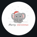 Sticker Rond Elephant Christmas Snow Winter Animals Elephants<br><div class="desc">The elephant at Christmas with fairy lights. Funny animals with gifts and snow for the holidays. Also funny for Christmas in July. Elephants are cute animals and perfect for Christmas.</div>