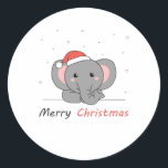 Sticker Rond Elephant Christmas Snow Winter Animals Elephants<br><div class="desc">The elephant at Christmas with fairy lights. Funny animals with gifts and snow for the holidays. Also funny for Christmas in July. Elephants are cute animals and perfect for Christmas.</div>